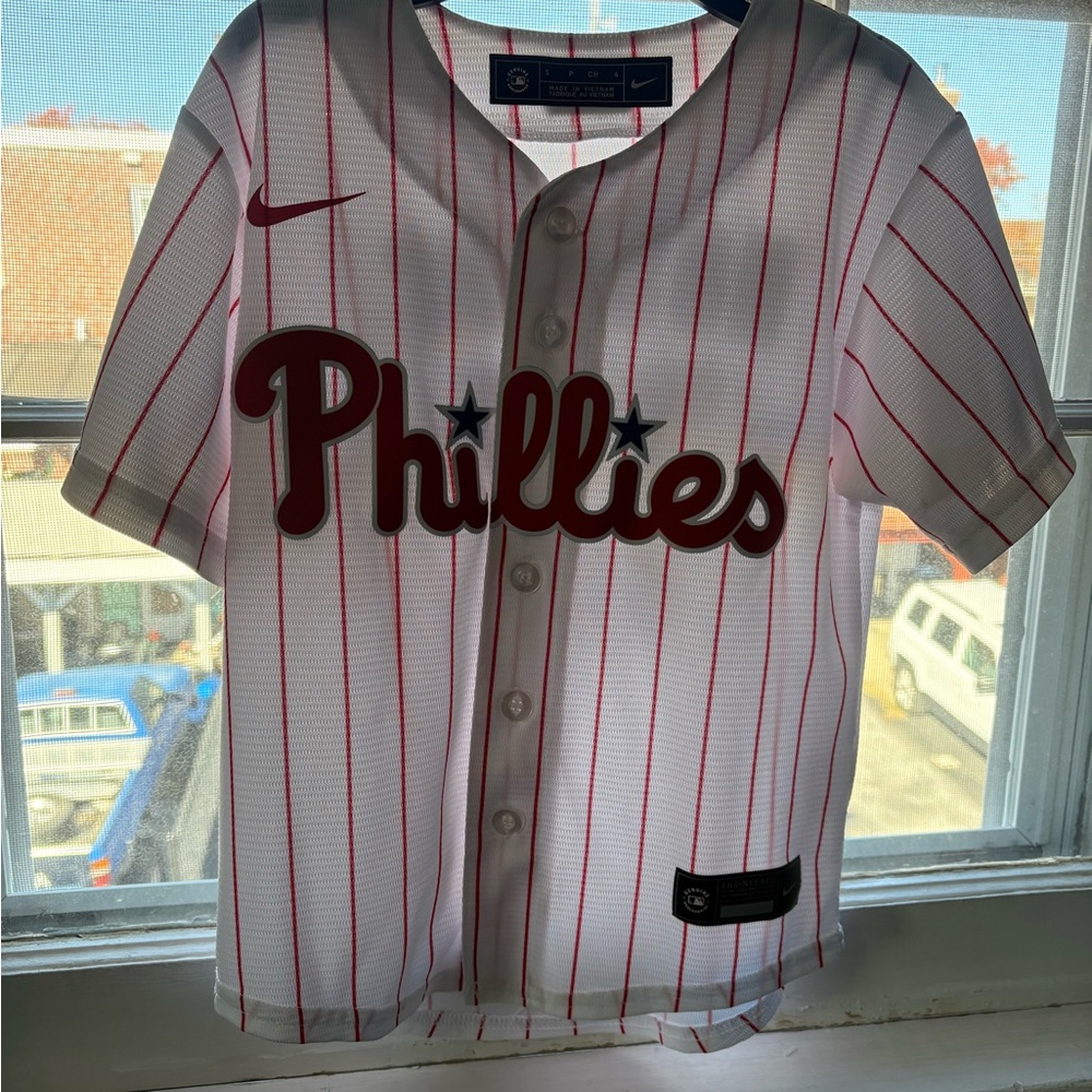 Nike White and Red Striped Jersey
